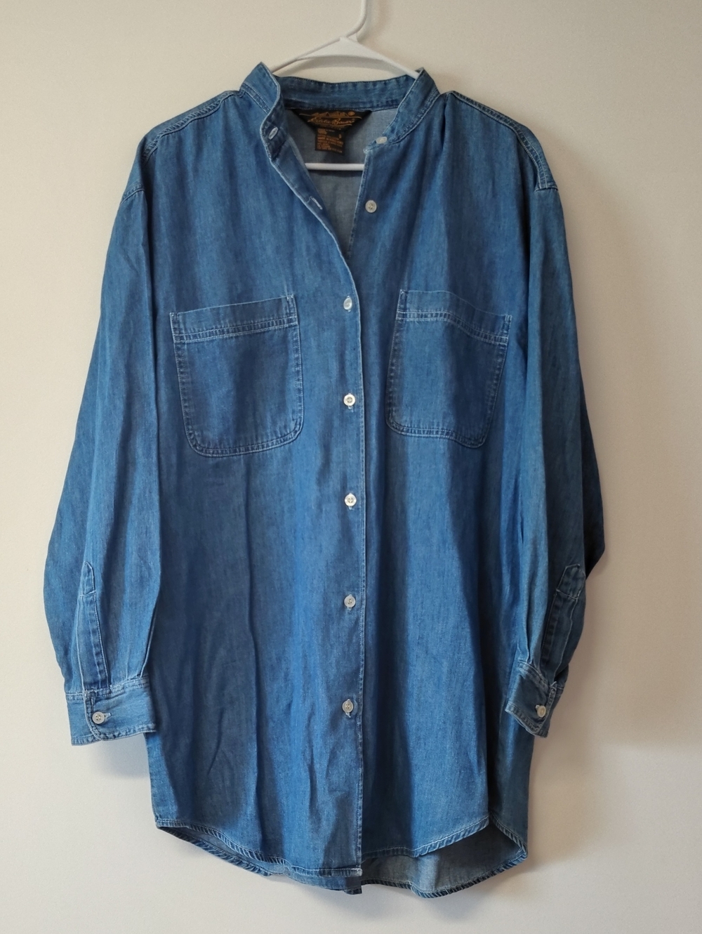 VTG Eddie Bauer Soft Washed Blue Denim Button-Down Shirt Oversized Small